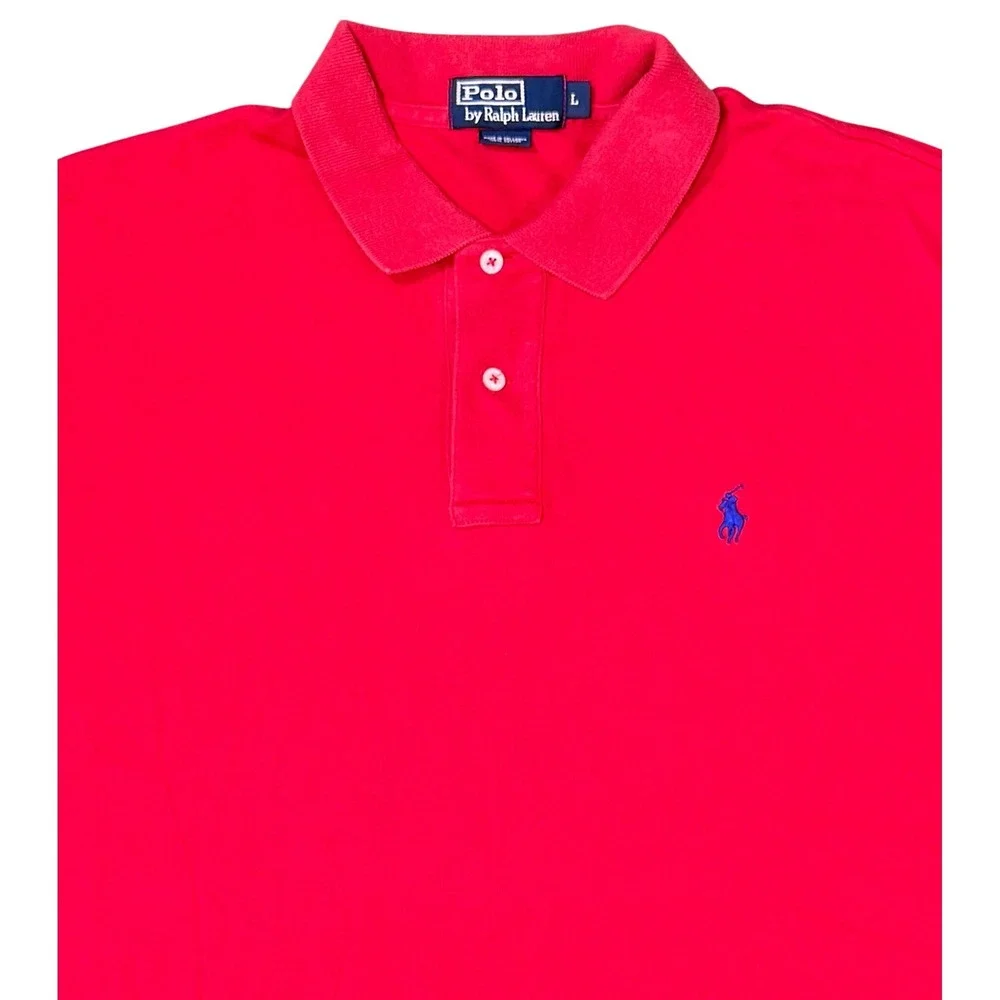 Polo Ralph Lauren Mens Large Red Short Sleeve Cotton Pique Pony Logo Polo Shirt